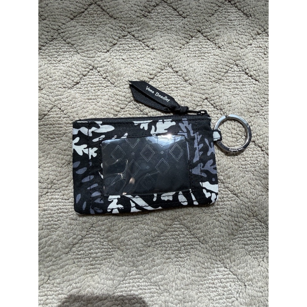 Vera Bradley Black Paisley Noir Zippered ID Coin Purse Keychain